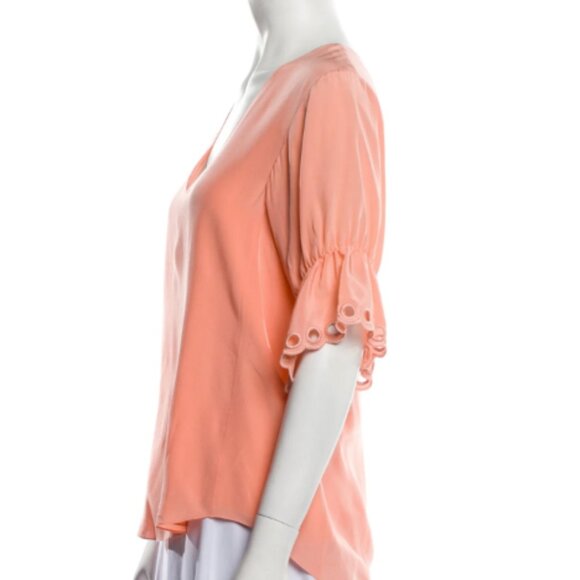 Chloe Peach Silk V-Neck Blouse (XS) - Picture 2 of 3